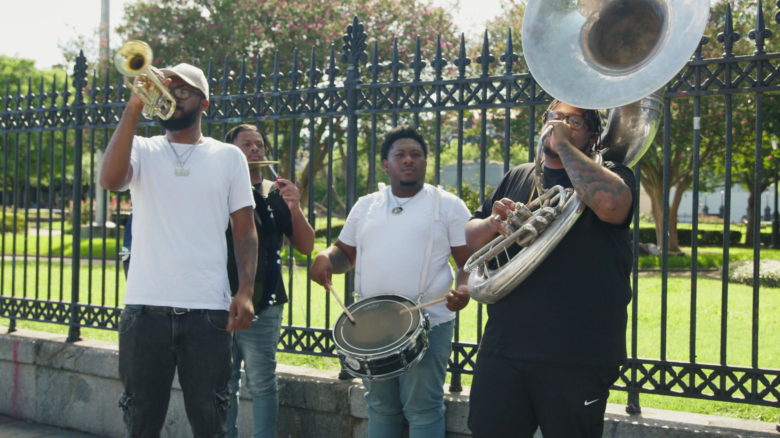 Brass band performing outdoors